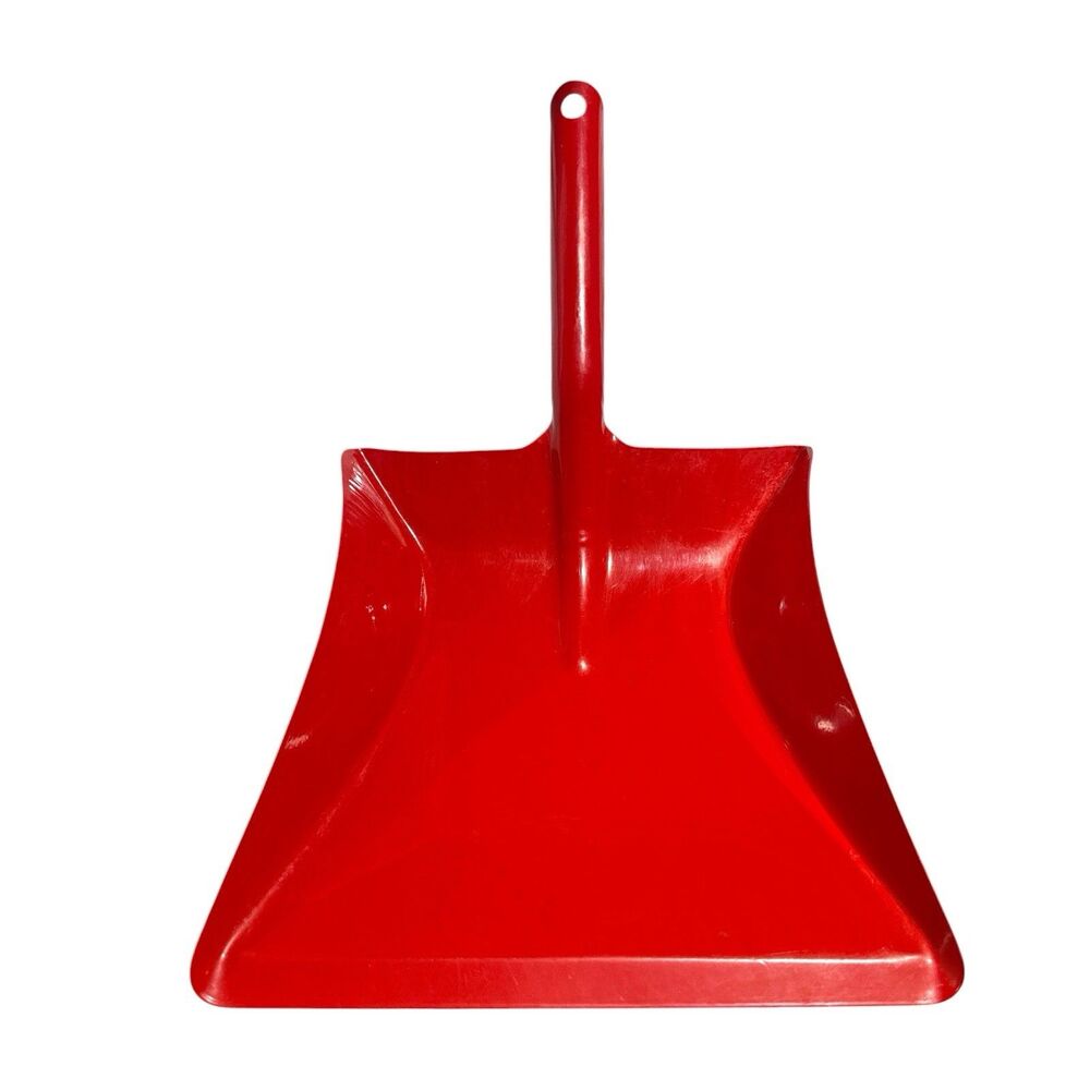 Red Metal Dust Pan Steel Short Handle 9x7.5 Farmhouse Utility Tool Vintage
